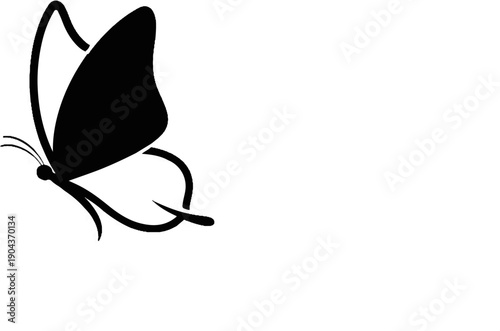 A black silhouette of a butterfly with one wing filled