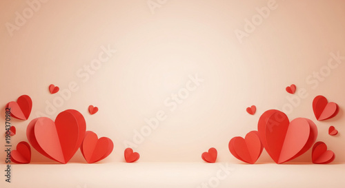 Romantic Paper Heart Decoration with Copy Space for Valentine’s Day, vector illustration of an abstract background with flowers