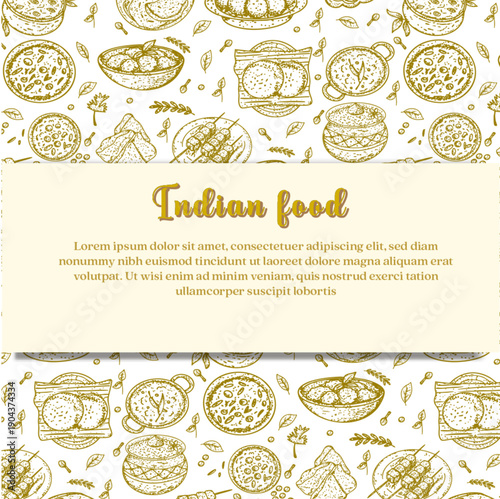 Vintage Style Indian Food Doodle seamless pattern template