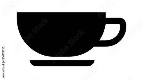 A simple black silhouette of a coffee cup with a handle and saucer on a white background design icon on transparent background