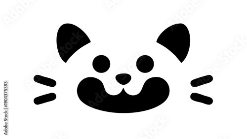 Stylized black and white illustration of a cat face with whiskers and rounded ears design vector on transparent background silhouette