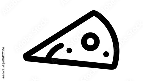 Isolated black line art illustration of a cheese wedge with holes on a white background design on transparent background silhouette