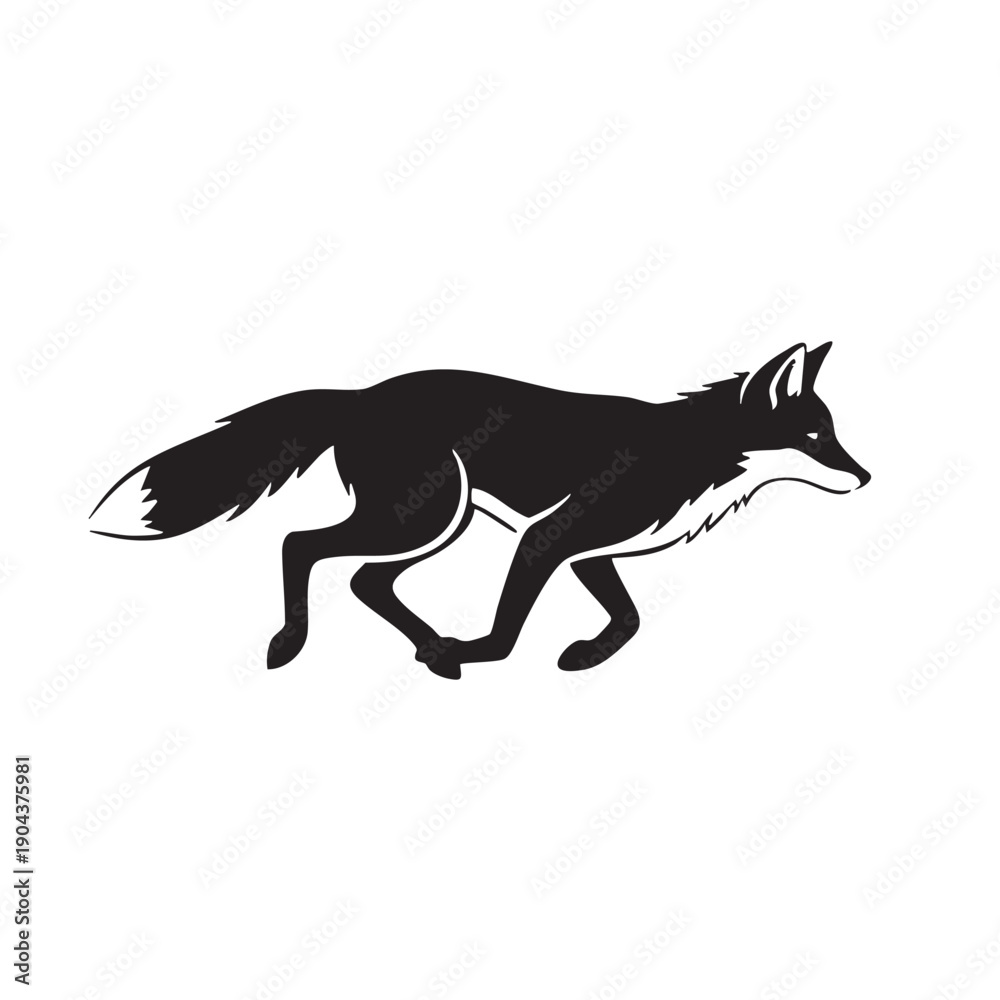 Naklejka premium Dynamic Black Silhouette of a Running Fox, Representing Speed, Agility, and Wild Nature