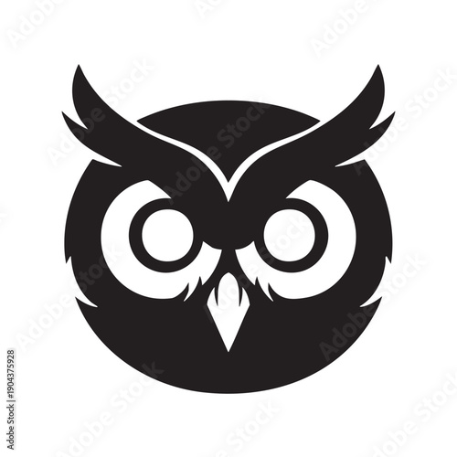 Striking Black and White Icon of an Owl's Face, Symbolizing Wisdom, Mystery, and Night