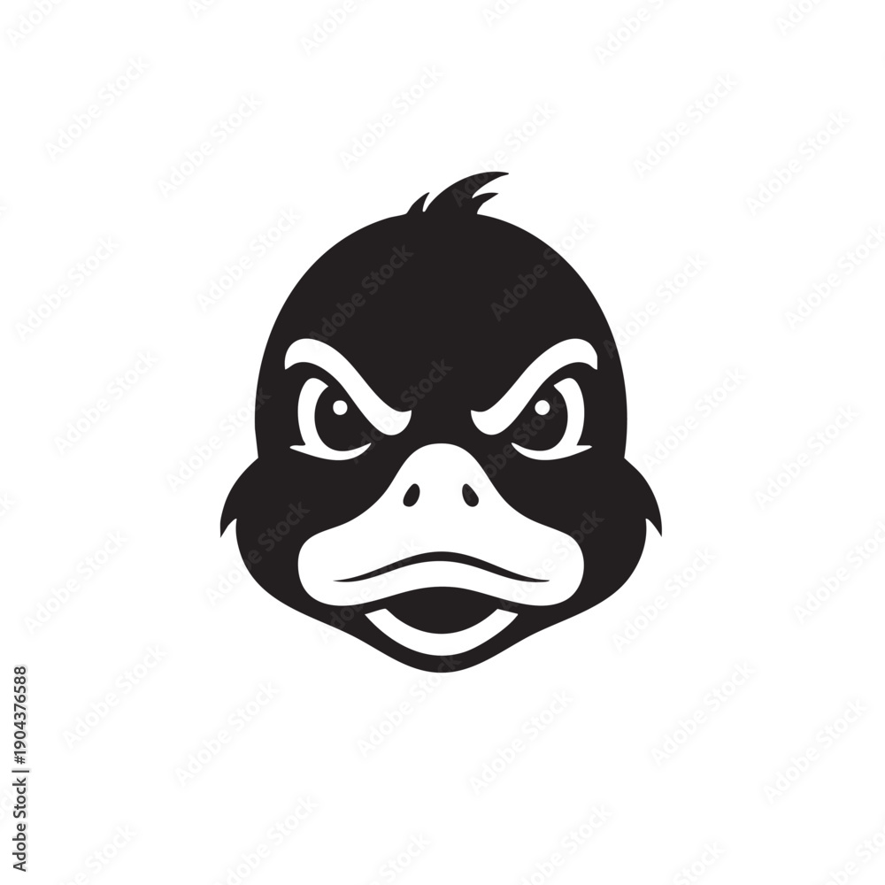 Obraz premium Intense Black and White Illustration of an Angry Duckling's Face, Evoking Aggression or Determination
