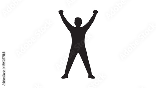 Silhouette of triumphant person lifting dumbbells in dynamic pose with dramatic lighting on white background for fitness advertising