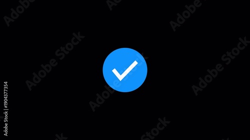 Blue check mark animation on transparent background, Bluetick animation, verified bluetick badge animation  with alpha channel