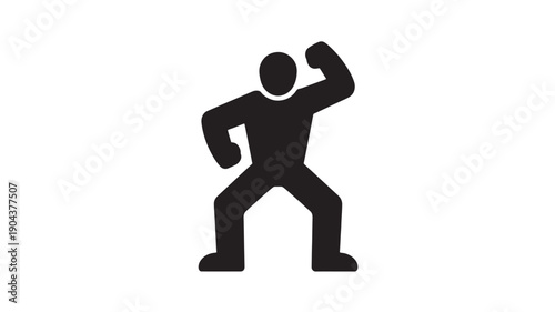 Silhouette of flexing man in confident pose with strong gesture in black color on white background for fitness icon