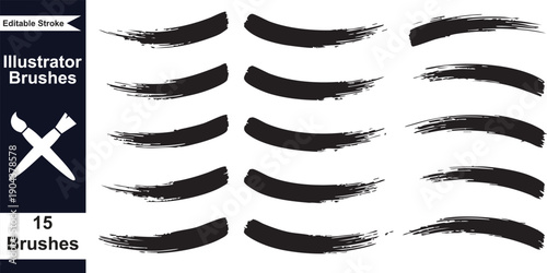 Vector Illustrator Brushes, Black Brush Strokes, Abstract Art Supply, Digital Painting Tools, for Graphic Design, Illustration, Digital Art, Isolated on white background