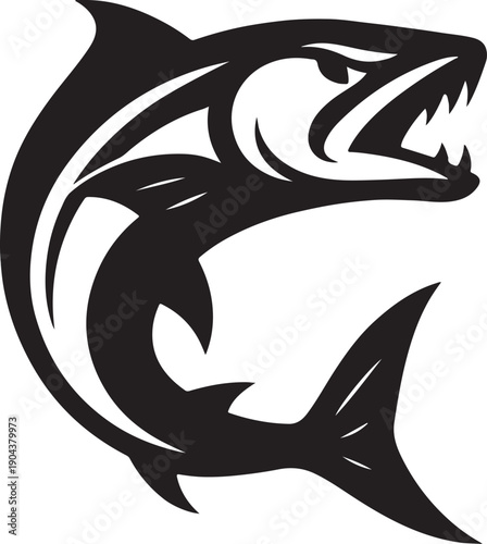 Stylized marine sea fish swimming icon for seafood restaurant or angler logo illustration