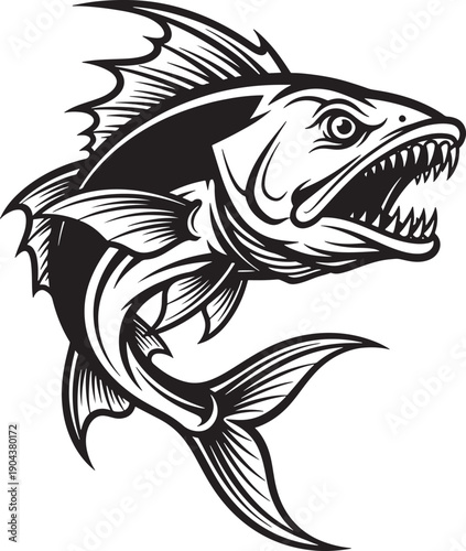 Ocean predator fish mascot for sport fishing tournament and saltwater angler club logo vector