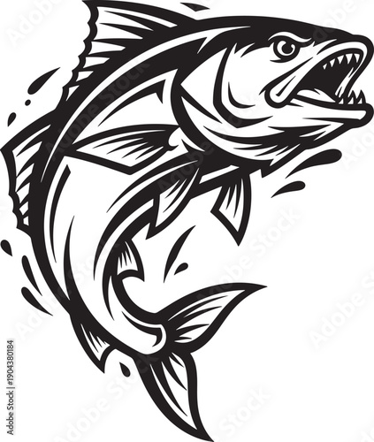 Saltwater fish silhouette for marine conservation and sport fishing club logo design element