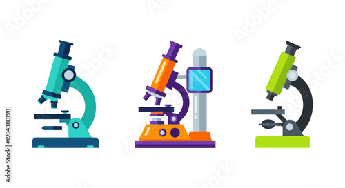 Colorful Scientific Microscopes for Laboratory Research on an Isolated White Background