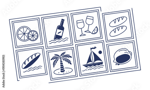 Italian food and travel outline icon grid collection vector illustration, easily editable.