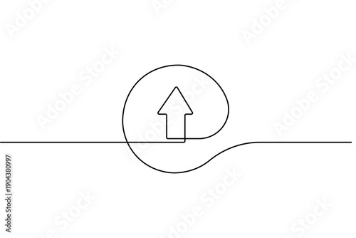 Minimalist upload icon and arrow in continuous one line drawing isolate outline vector illustration