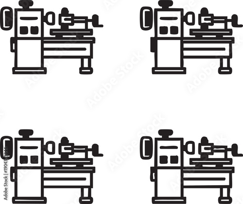 Wood lathe machine vector illustration - industrial equipment graphic eps silhouette
