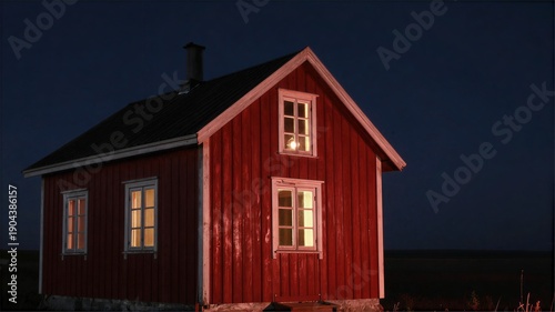 red house at night