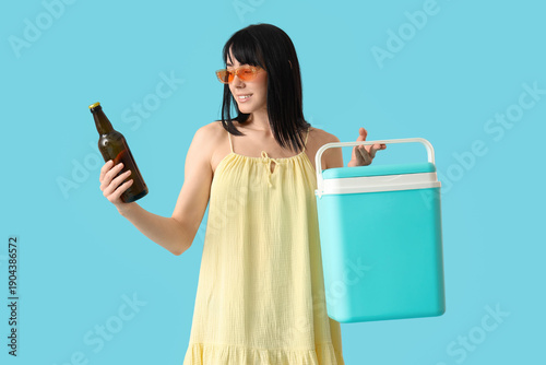 Young woman with portable f...