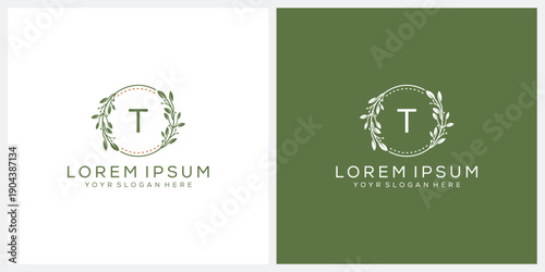 Initial letter T flower for beauty natural cosmetic skin care logo design