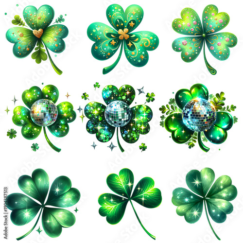 Disco Shamrock PNG St. Patrick's Day - Glitter Disco Ball Clover Clipart