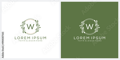 Initial letter W flower for beauty natural cosmetic skin care logo design