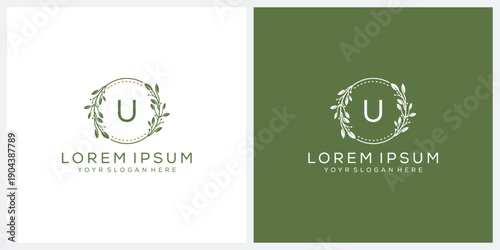 Initial letter U flower for beauty natural cosmetic skin care logo design
