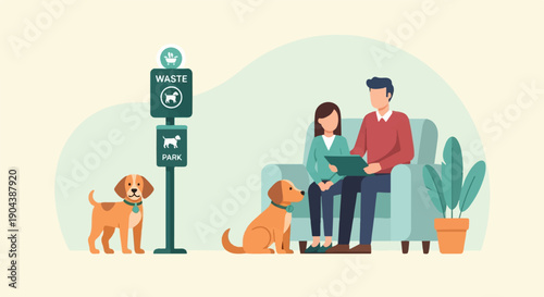 Couple with dogs at a park waste station
