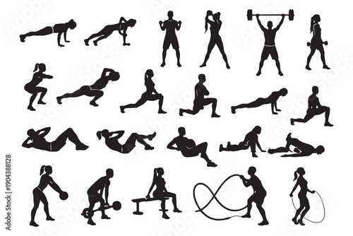 Fitness Exercise Silhouette Set
Gym Workout Silhouettes Collection
Bodyweight Training Silhouettes