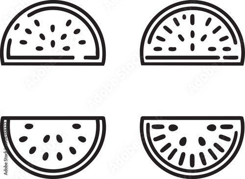 Watermelon slice vector icon set - summer fruit illustration eps silhouette