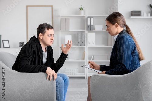 Male drug addict talking to...