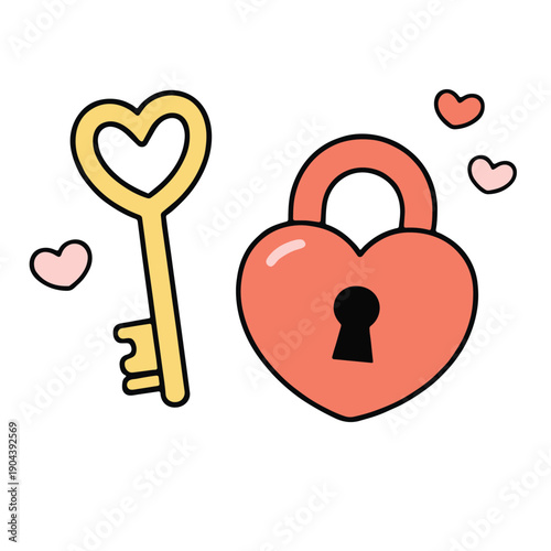 Heart key lock love romance cute cartoon pink yellow happiness affection relationship