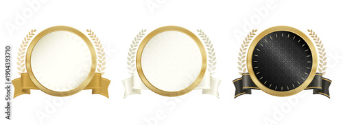 Gold Award Badge Frame Set with Laurel and Ribbon Vector