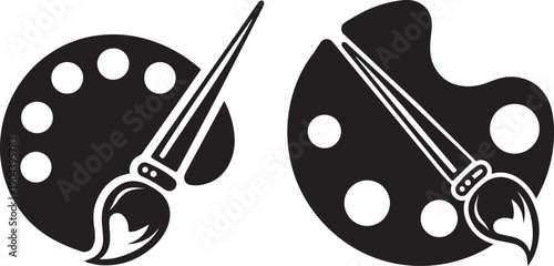 Two artist's palette and brush vector illustrations, representing painting, art and creative design 