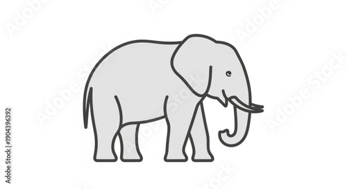 Gray elephant standing profile simple line art style