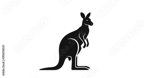 Black silhouette of a kangaroo standing on its hind legs on white background simple iconic animal symbol