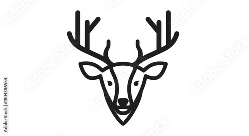 Minimalist black and white deer head illustration with antlers simple design wildlife symbol forest animal monochrome artwork elegant graphic nature theme animal portrait clean