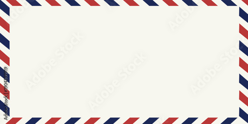 Vintage airmail envelope with red and blue border. Classic airmail design, perfect for vintage-themed projects. Airmail stamp adds nostalgic touch. Frame vector with copy space.eps,10