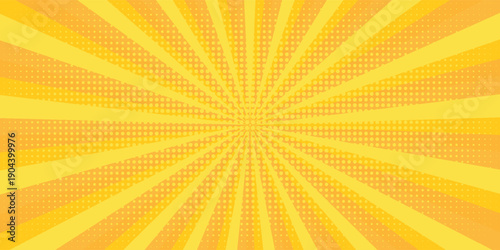 Yellow banner with Sun rays, lines background, light