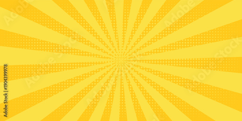 Yellow banner with Sun rays, lines background, light
