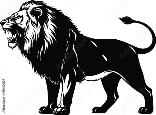 Silhouette of a roaring lion with detailed features and mane silhouette