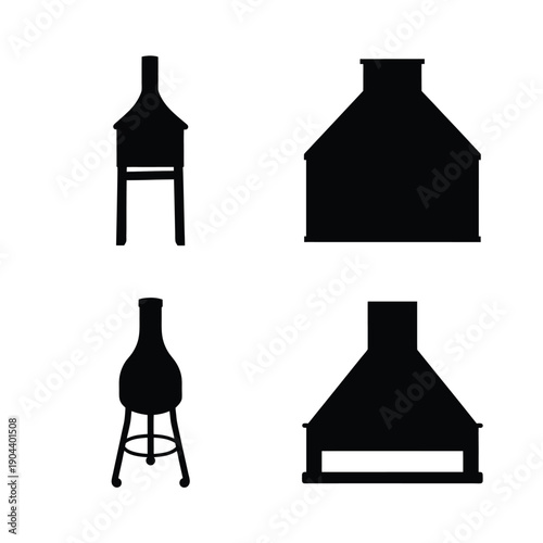 Four silhouettes of barbecue grills and smokers in various designs and sizes