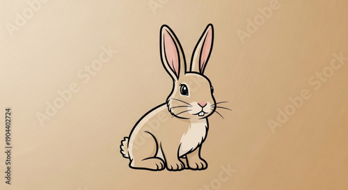 Cute cartoon rabbit sitting on brown background looking adorable and friendly with big ears and whiskers