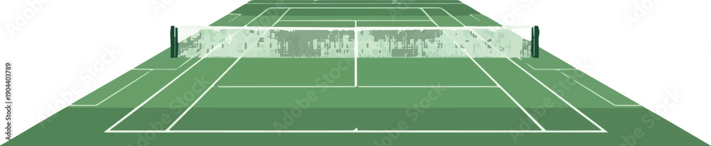 Fototapeta premium Aerial view of a tennis court with white markings on a green surface