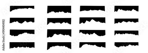 Simple web site separator ripped paper border, torn edge set. Curve edge header section. Blue border for banner, frame bottom, template