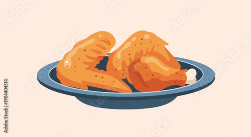 Crispy fried chicken wings and drumsticks served on a blue plate