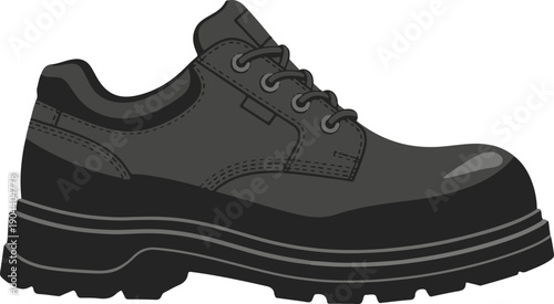 Dark grey laced work shoe with thick sole and reinforced toe