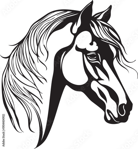 Étalon Tête Ligne-Art logo Cheval - Silhouette Monochrome