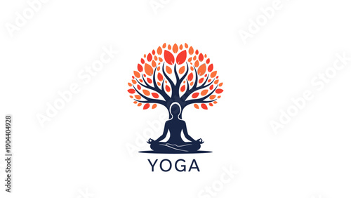 Yoga Logo with Tree Silhouette.