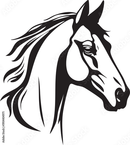 Étalon Tête Ligne-Art logo Cheval - Silhouette Monochrome