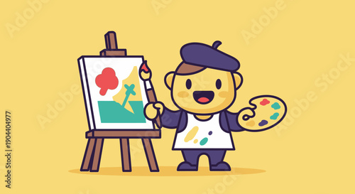 Cartoon painter with easel.
